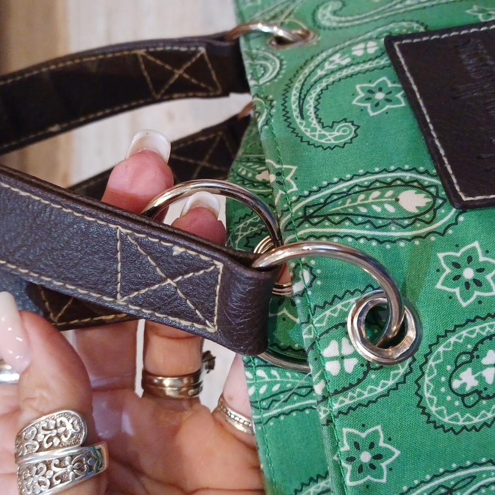 Neiman Marcus Green Paisley Tote Bag - Picture 3 of 7